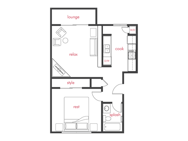 1 Bed, 1 Bath A GG-GG102 floor plan
